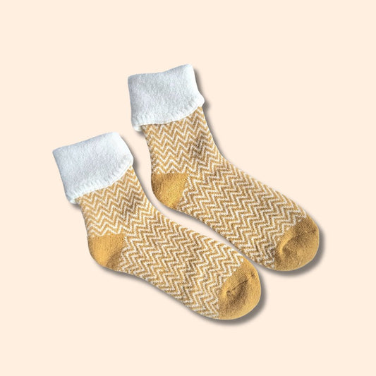 Warm socks in wool mix - Yellow / Herringbone (Ladies)