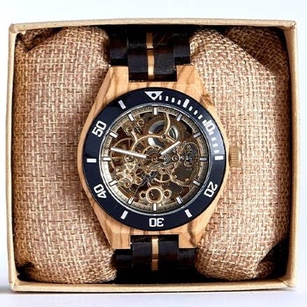 <tc>Natural wooden watch for men - Mechanical/Black</tc>